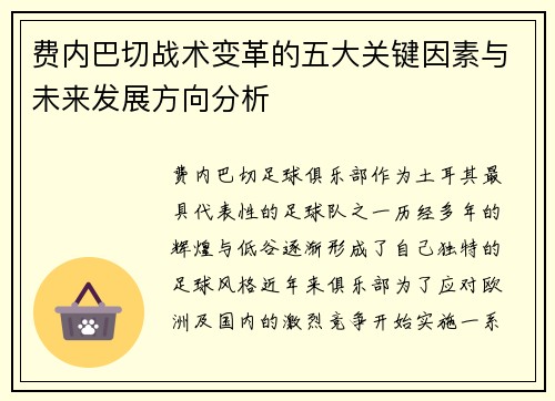费内巴切战术变革的五大关键因素与未来发展方向分析
